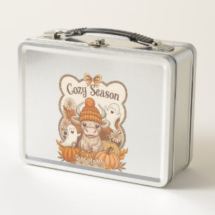 Pumpkin-highland Cow Ghost Halloween Metal Lunch Box