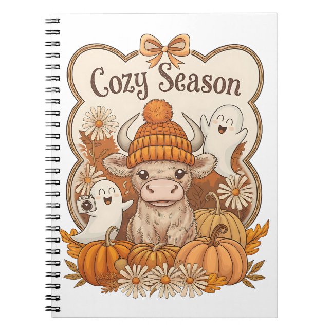 Pumpkin-highland Cow Ghost Halloween Notebook (Front)