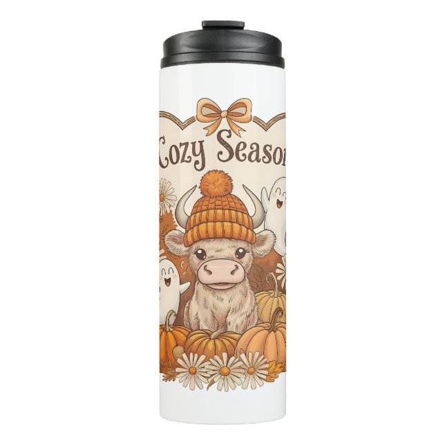 Pumpkin-highland Cow Ghost Halloween Thermal Tumbler (Front)
