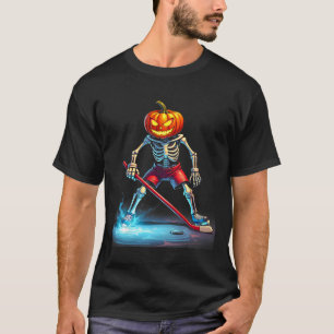 Pumpkin Hockey Skeleton Ice Hockey Halloween T-Shirt
