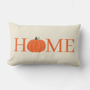 Pumpkin Home Eggshell White and Orange Lumbar Cushion