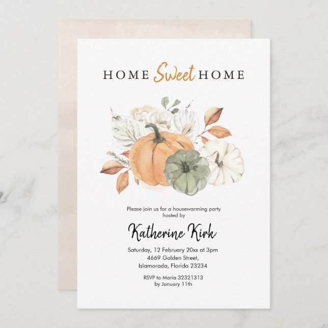Pumpkin Home Sweet Home Housewarming Party Invitation (Front/Back)