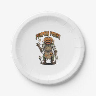 Pumpkin Horror Shirt Vintage Eyeball Halloween Art Paper Plate