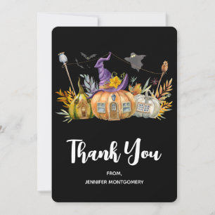 Pumpkin House with Ghost & Bats Thank You Card