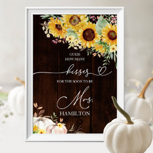 Pumpkin How Many Kisses Bridal Shower Table Sign