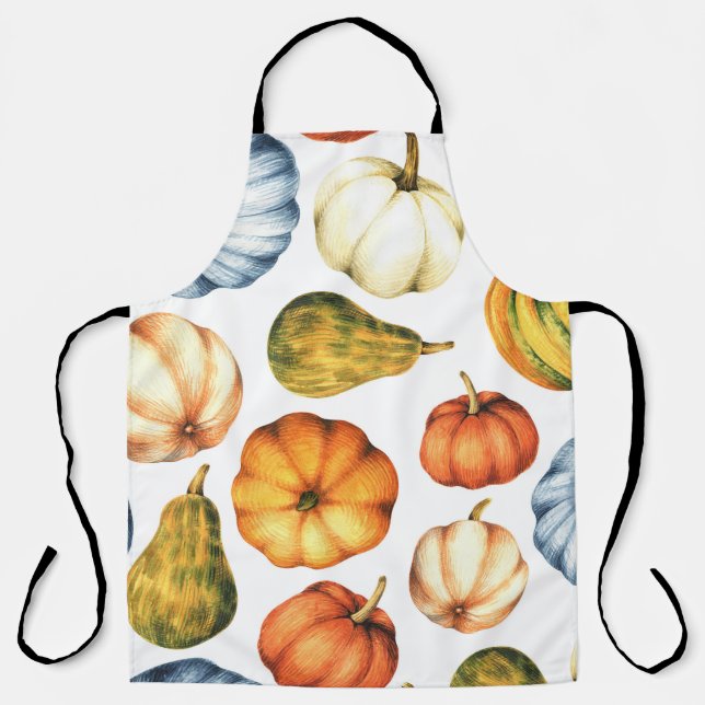 Pumpkin Illustration: Seamless Watercolor Pattern Apron (Front)