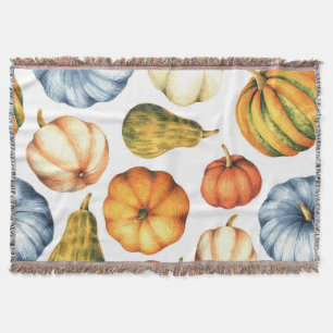 Pumpkin Illustration: Seamless Watercolor Pattern Throw Blanket