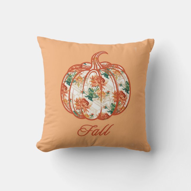 Pumpkin in a Chrysanthemum Pattern Cushion (Front)