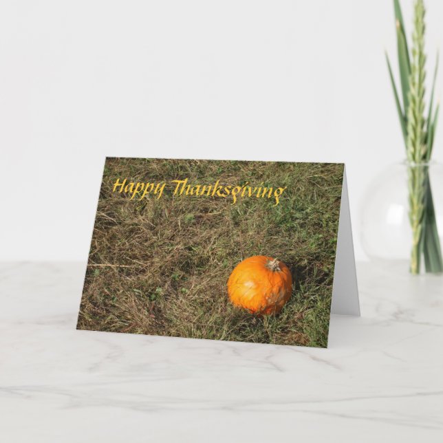 Pumpkin in Field Thanksgiving Card (Front)