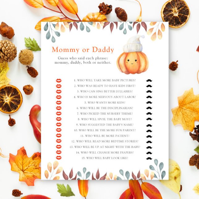 Pumpkin in hat - mummy or daddy baby shower game (Creator Uploaded)