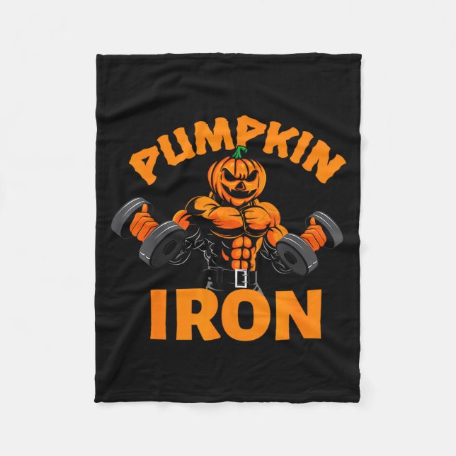 Pumpkin Iron Halloween Gym Workout Lifting Pun Fun Fleece Blanket (Front)
