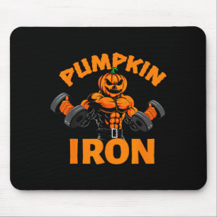 Pumpkin Iron Halloween Gym Workout Lifting Pun Fun Mouse Pad
