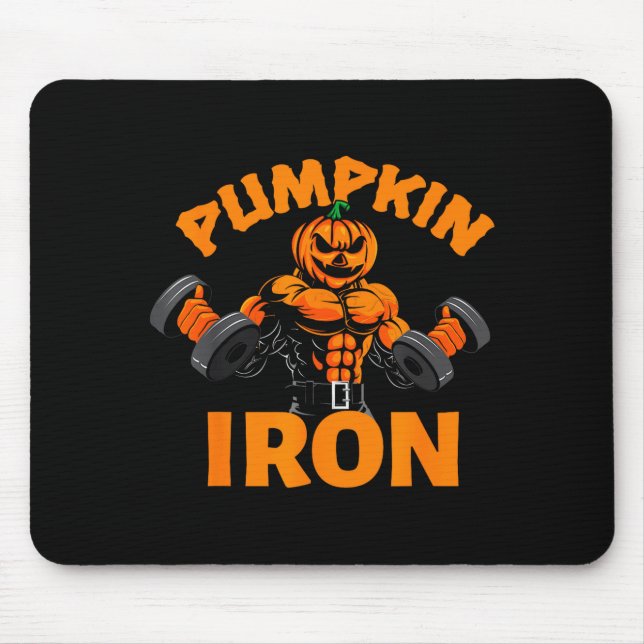 Pumpkin Iron Halloween Gym Workout Lifting Pun Fun Mouse Pad (Front)