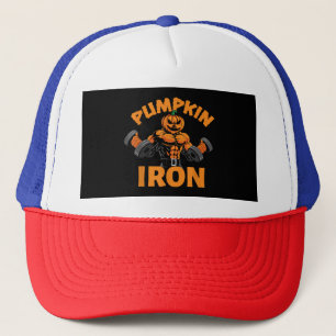 Pumpkin Iron Halloween Gym Workout Lifting Pun Fun Trucker Hat