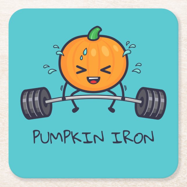 Pumpkin Iron Pun Square Paper Coaster (Front)