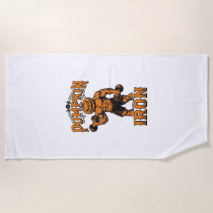 Pumpkin Iron Vintage Bodybuilder Halloween Design_ Beach Towel