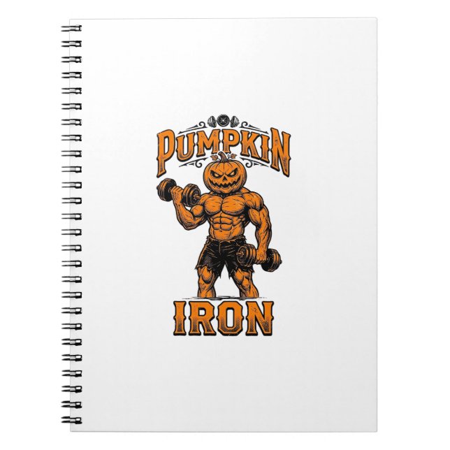 Pumpkin Iron Vintage Bodybuilder Halloween Design_ Notebook (Front)