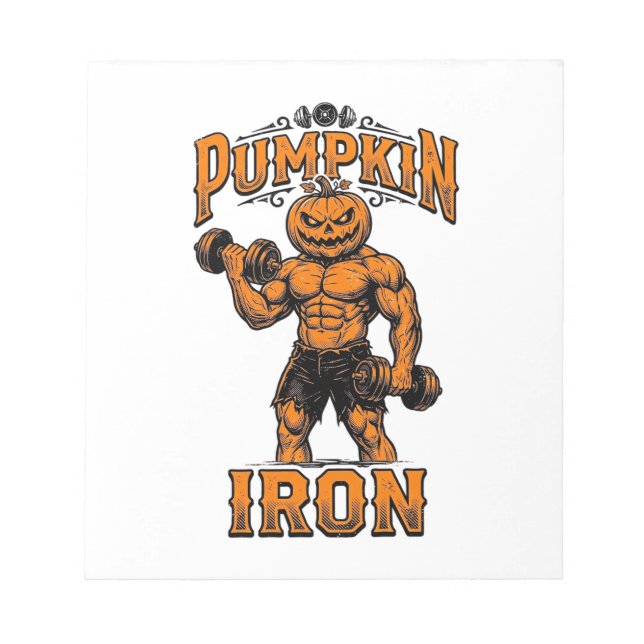 Pumpkin Iron Vintage Bodybuilder Halloween Design_ Notepad (Front)