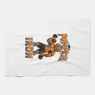 Pumpkin Iron Vintage Bodybuilder Halloween Design_ Tea Towel