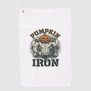 Pumpkin Iron Vintage Bodybuilding Halloween Design Golf Towel