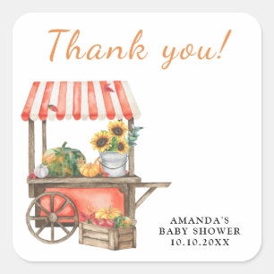 Pumpkin is on the way Baby Shower Thank you Square Sticker