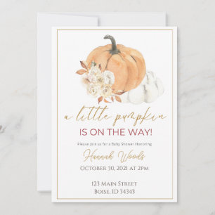 Pumpkin is on the way floral baby shower invitation