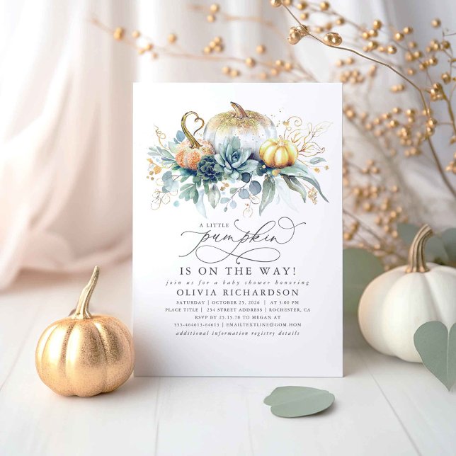 Pumpkin is on the Way Succulents Fall Baby Shower Invitation (A Little Pumpkin Is On The Way - Fall Baby Shower Invitations)