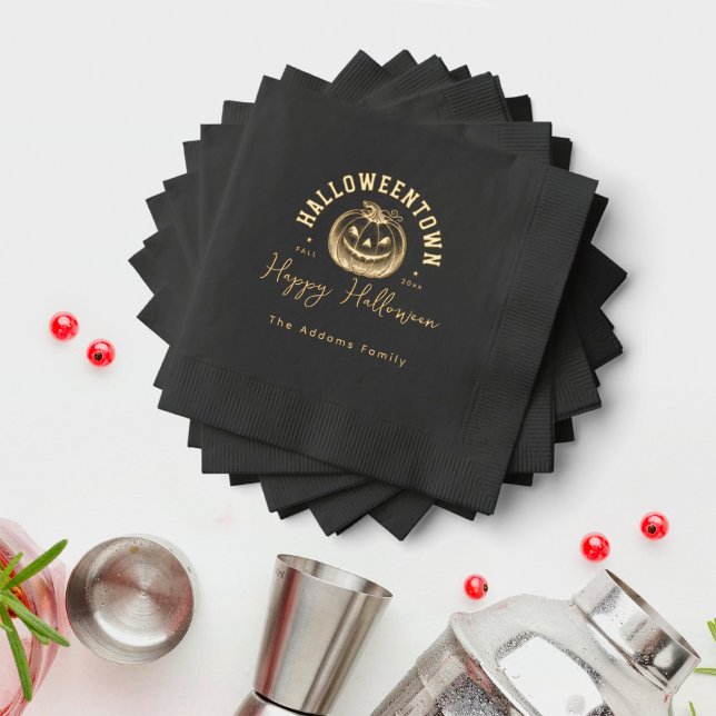 Pumpkin Jack O Lantern Black Halloween Party  Foil Napkins (Creator Uploaded)