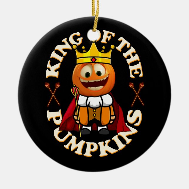 Pumpkin Jack O Lantern Funny Halloween King of the Ceramic Ornament (Front)