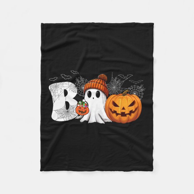 Pumpkin Jack O Lantern Ghost Boo Halloween Costume Fleece Blanket (Front)