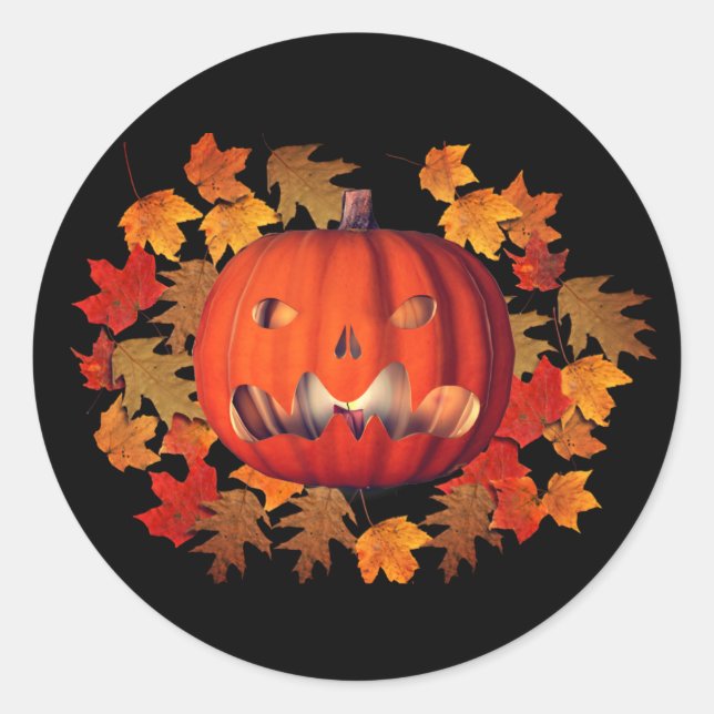 Pumpkin Jack O Lantern Halloween Cute Classic Round Sticker (Front)