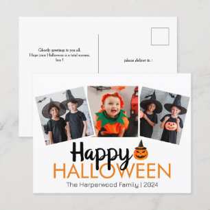 pumpkin jack-o-lantern Halloween Family 3 Photo Holiday Postcard