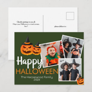 pumpkin jack-o-lantern Halloween Family 3 Photo Holiday Postcard