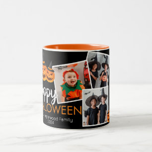 pumpkin jack-o-lantern Halloween Family 3 Photo Two-Tone Coffee Mug