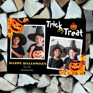pumpkin jack-o-lantern Halloween Family Two Photo Holiday Card