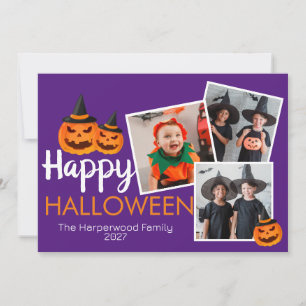 pumpkin jack-o-lantern Happy Halloween 3 Photo Holiday Card