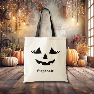 Pumpkin Jack O Lantern Lashes With First Name Tote Bag