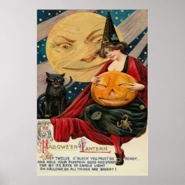 Pumpkin Jack O Lantern Witch Black Cat Poster (Front)