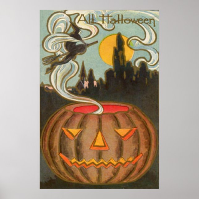 Pumpkin Jack O Lantern Witch Full Moon Poster (Front)