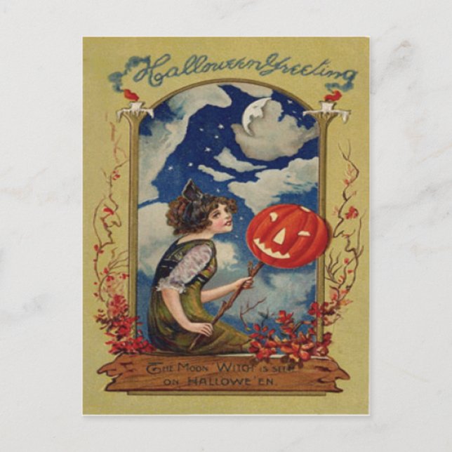 Pumpkin Jack O Lantern Witch Moon Postcard (Front)
