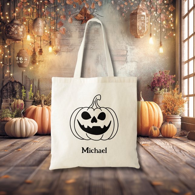 Pumpkin Jack O Lantern With Name Tote Bag (Creator Uploaded)