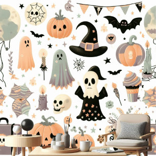 Pumpkin Jack Witch Hat Skull Boo Cobweb Fall Decor Wallpaper