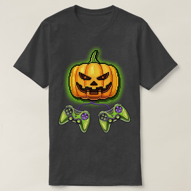Pumpkin JackOLantern Video Game Controller Hallowe T-Shirt (Design Front)