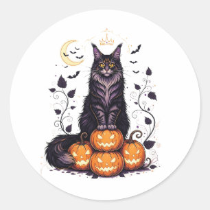 Pumpkin King Coon – Maine Coon Halloween  Classic Round Sticker
