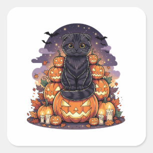 Pumpkin King Fold – Scottish Fold Cat Halloween Square Sticker
