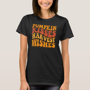 Pumpkin Kiss Harvest Wishes Retro Groovy Thanksgiv T-Shirt