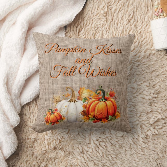 Pumpkin Kisses and Fall Wishes (reversible pillow) Cushion (Blanket)