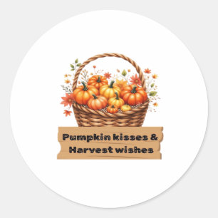 Pumpkin Kisses & Harvest Wishes Fall Design Oversi Classic Round Sticker