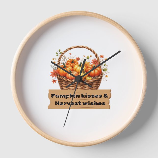 Pumpkin Kisses & Harvest Wishes Fall Design Oversi Clock (Front)