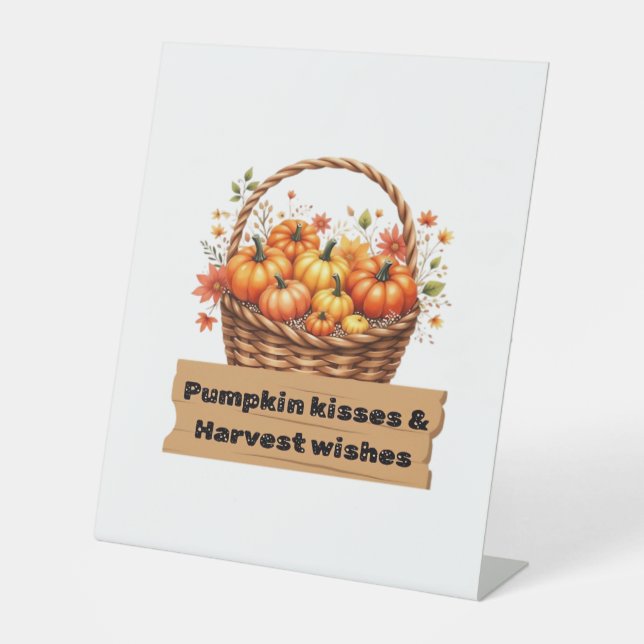 Pumpkin Kisses & Harvest Wishes Fall Design Oversi Pedestal Sign (Front)